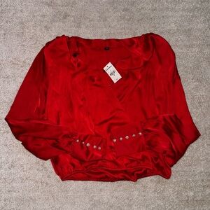 Express Red Silky Blouse Xs NWT